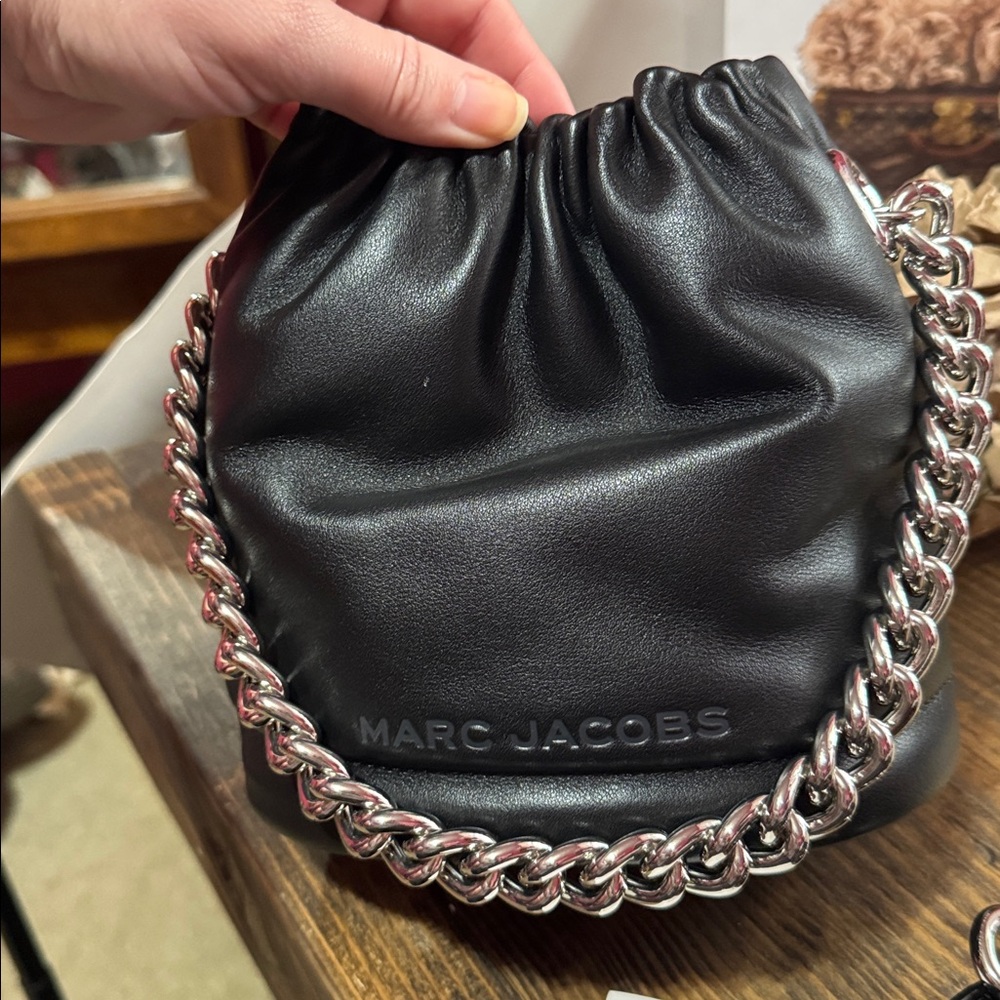 Marc Jacobs Black Leather Silver Chain Bucket Bag